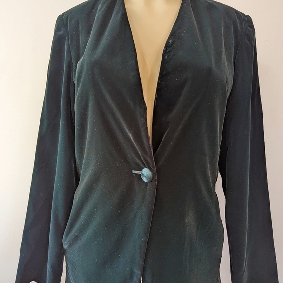 Vintage Green Velvet Single Button V-neck Blazer - Picture 6 of 12